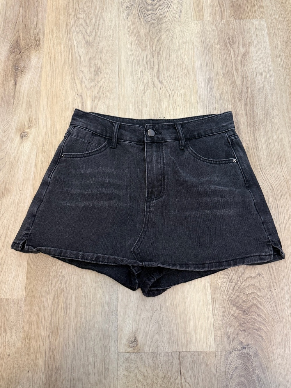 Black Stretch Denim Mini Skort